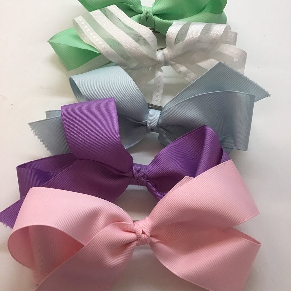 5 Pastel Hairbows on Large French Clips